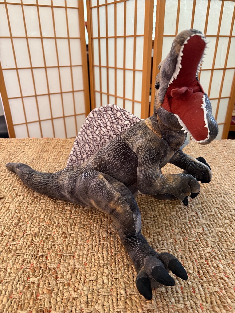 Fiesta Dark Gray and Black Spinosaurus Plush with Patterned Sail NWT